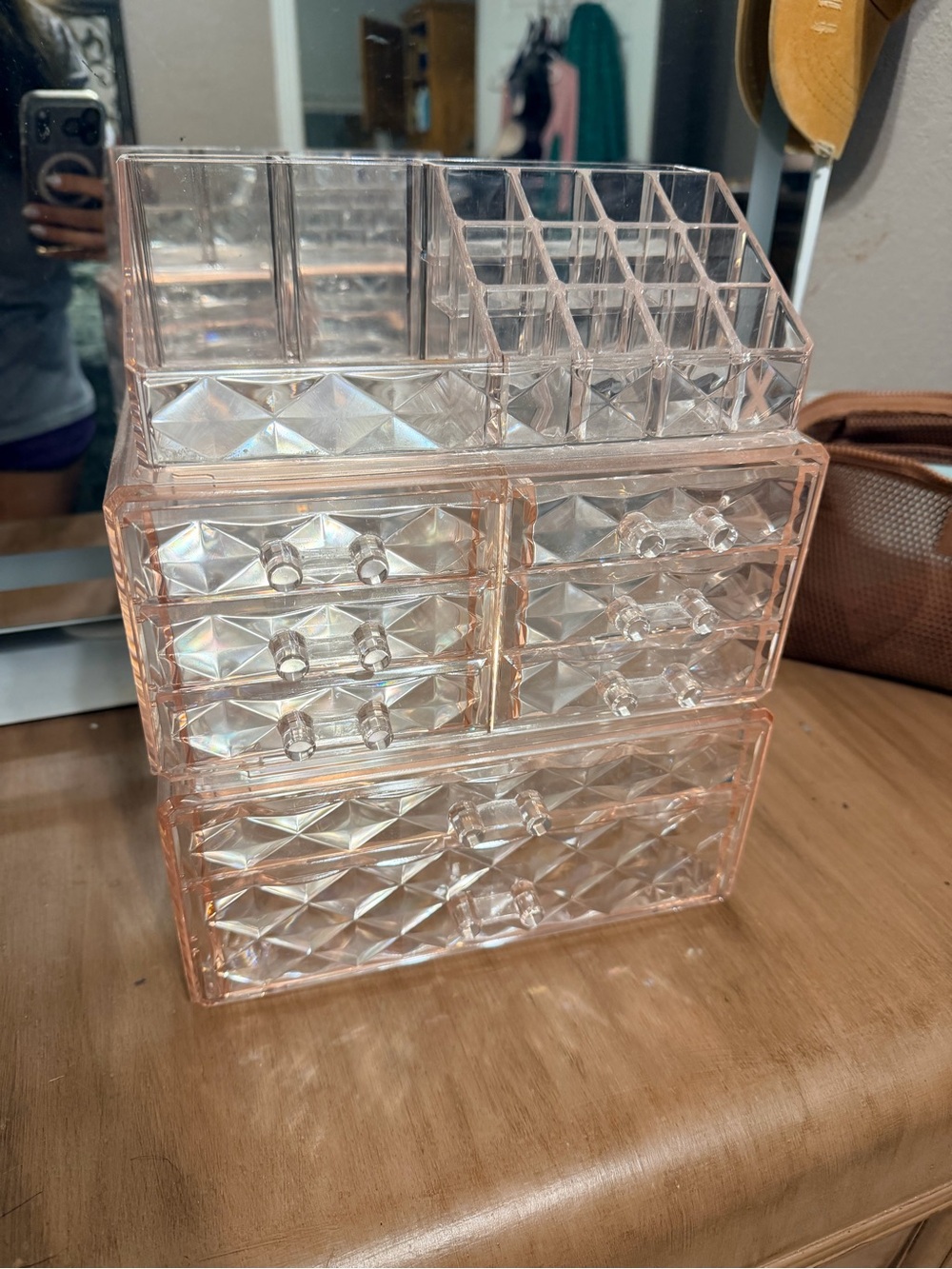 Clear Pink Acrylic Makeup Organizer - Multi-Drawer Cosmetic Storage